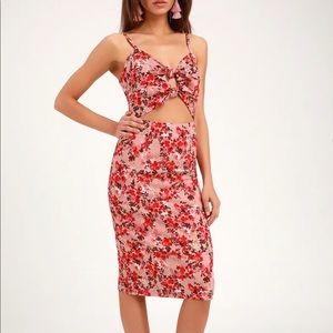 Victoria Mauve Pink Floral Print Tie-Front Cutout Dress